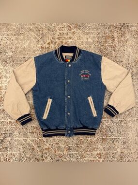 Vintage 90s Hartwell ViaSport Denim Varsity Jacket Car Club M